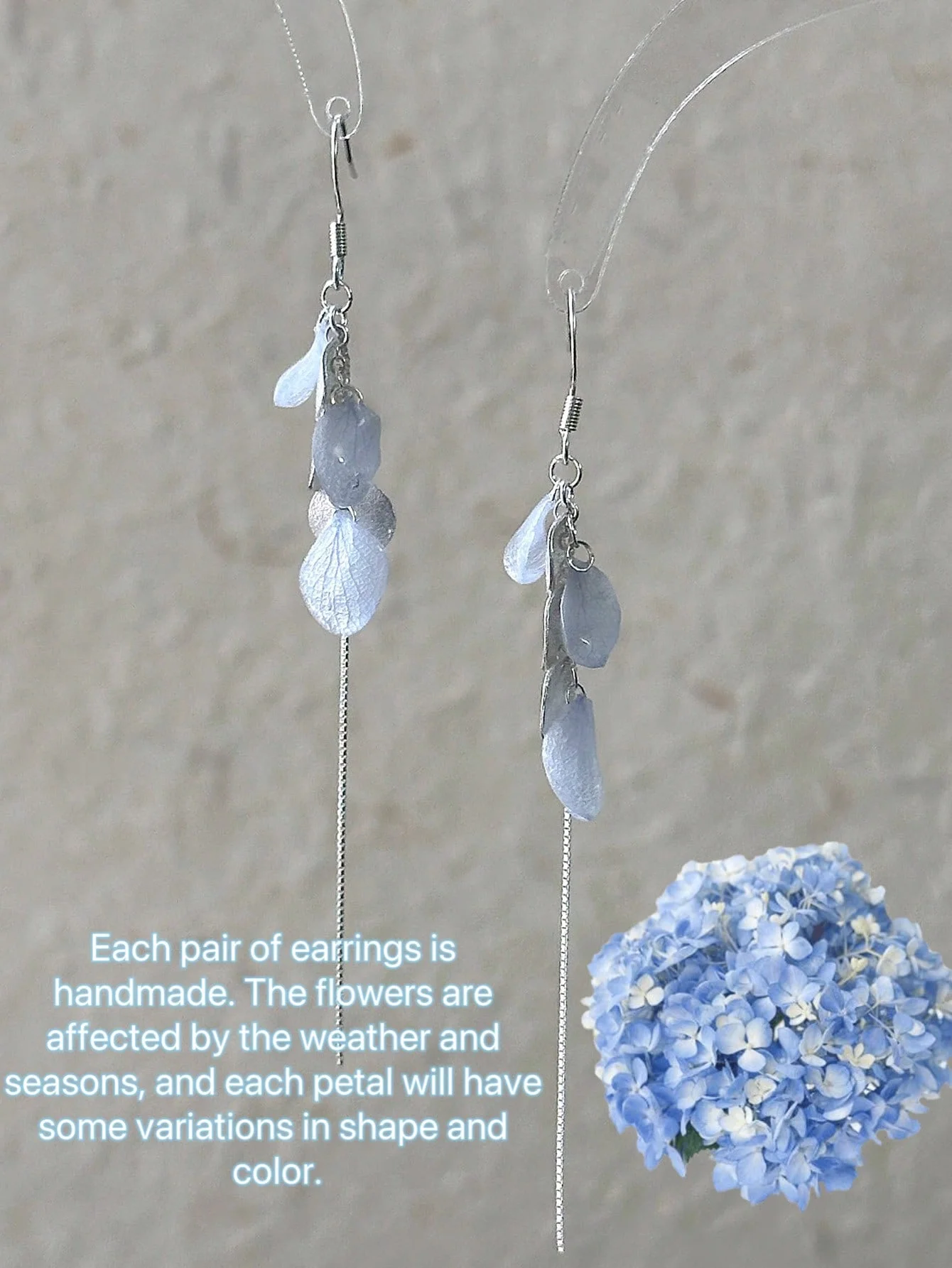 Natural Dried Pressed Flower Petal Blue Hydrangea Tassel Earrings Handmade Niche Jewelry Fairy Pastoral Gifts For Women