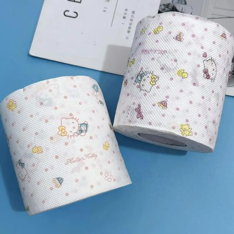 Printed Roll Paper Cute Sanrio Series Hello Kitty Anime Cartoon Kawaii Printed Paper Student Toilet Paper Roll Toilet Paper