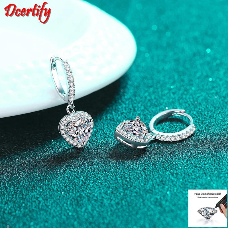 Lovely Heart 1CT/Piece Moissanite Hoop Earrings Women White Gold 10K Earrings Beautiful Ear Jewelry Gift For Girl