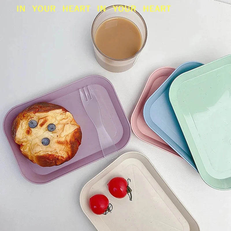 Plastic Small Square Plate Decor Trays Candy Color Wheat Straw Storage Tray Fruits Snacks Plate Desktop Sundries Storage Tray