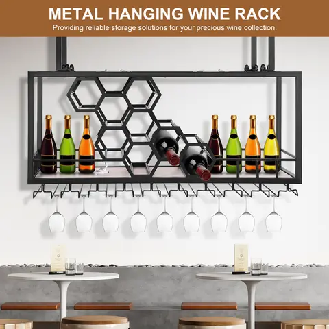 Hanging Wine Rack Two shelves Honeycomb-shaped Bottle Storage Design Reliable Solution for Precious Wine Collection