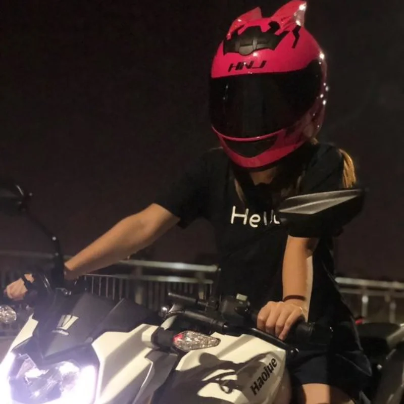 Capacete completo de motocicleta rosa para homens e mulheres, respirável, equitação, ciclismo, segurança, proteção, motocross, moto, orelha de gato