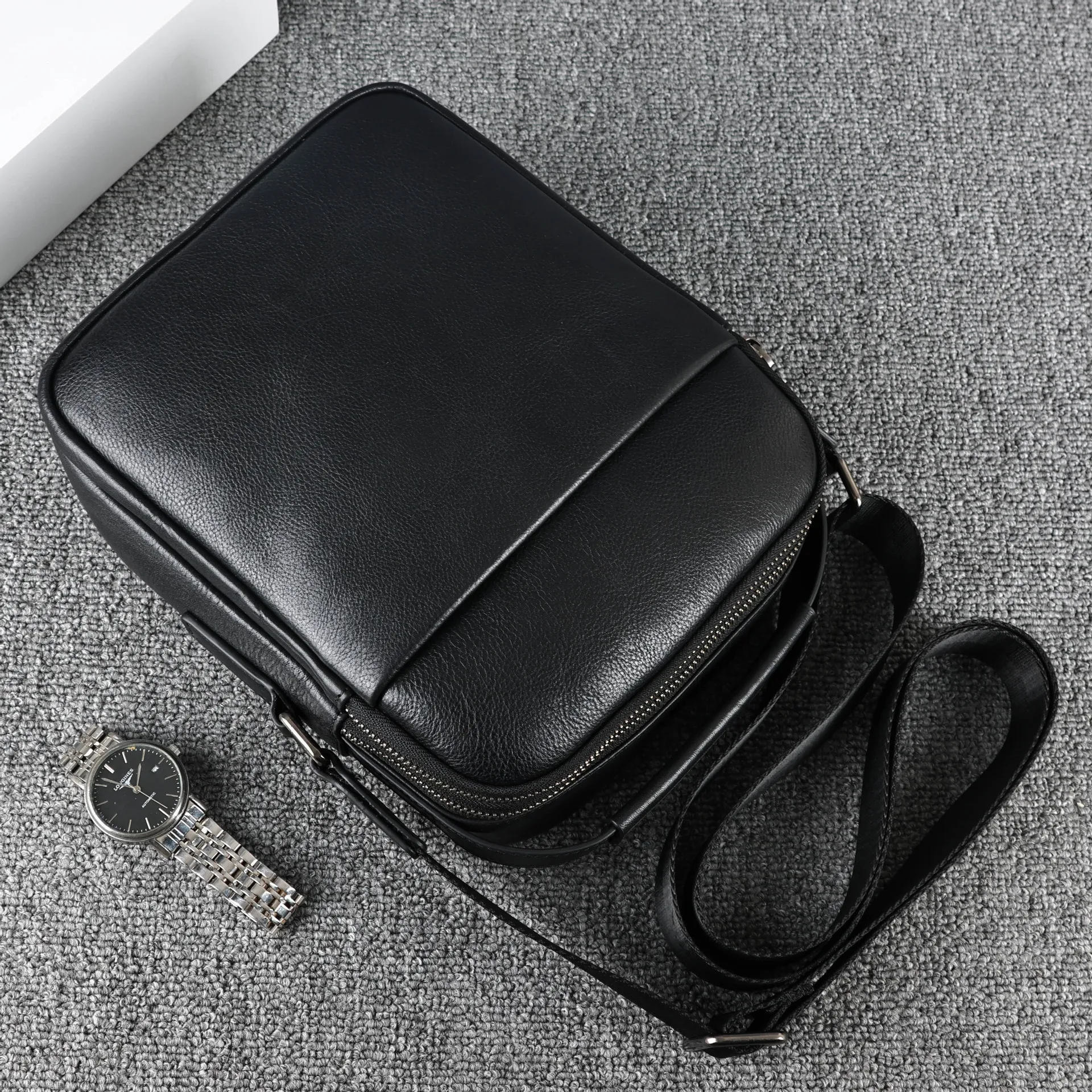 Men's Genuine Leather Shoulder Bag, Top Layer Cowhide Casual Business Crossbody Bag