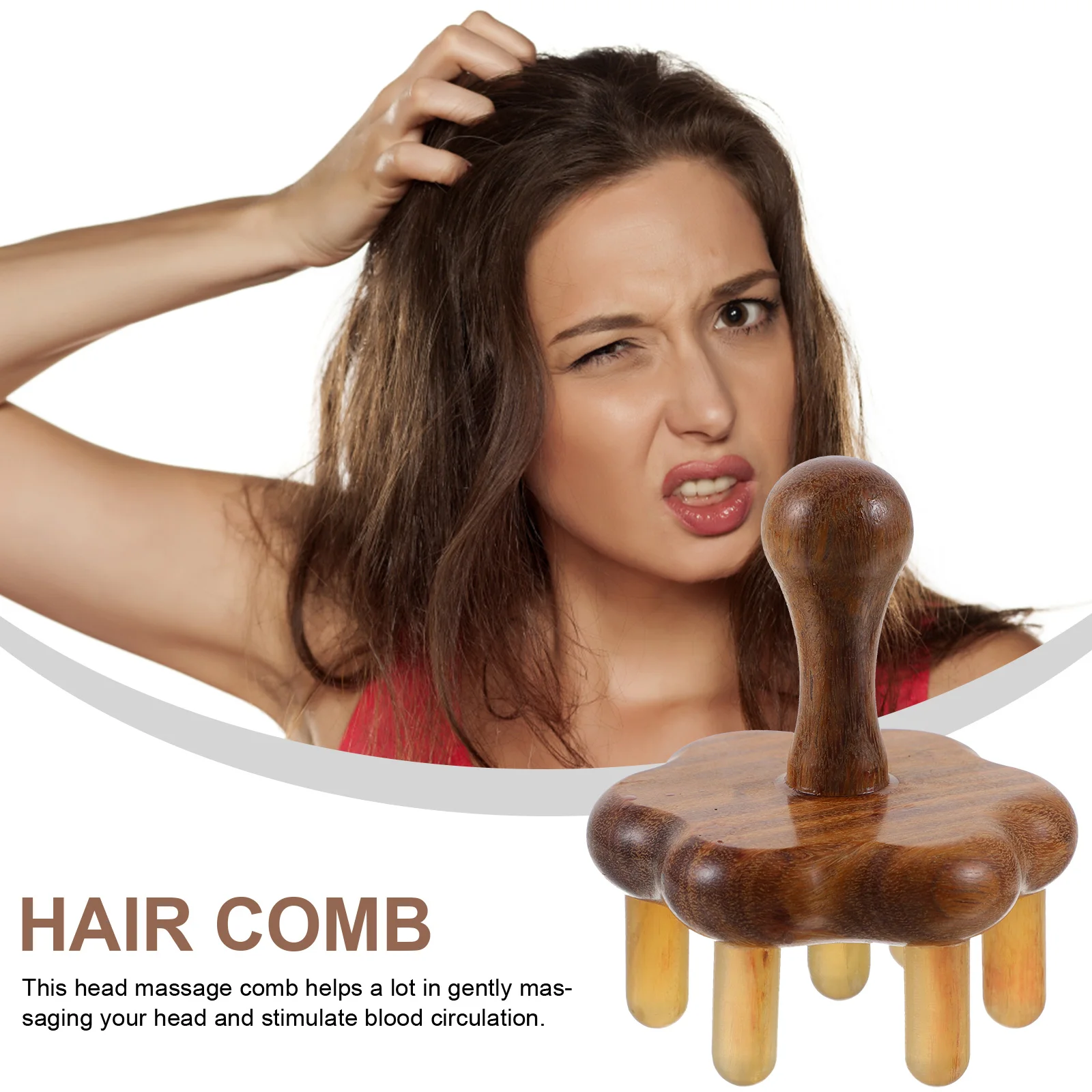 

1pc Horn Massage Comb 7 Teeth Scalp Massager Natural Ox Horn Smooth Practical Family Travel Outdoor Gift Safe Durable