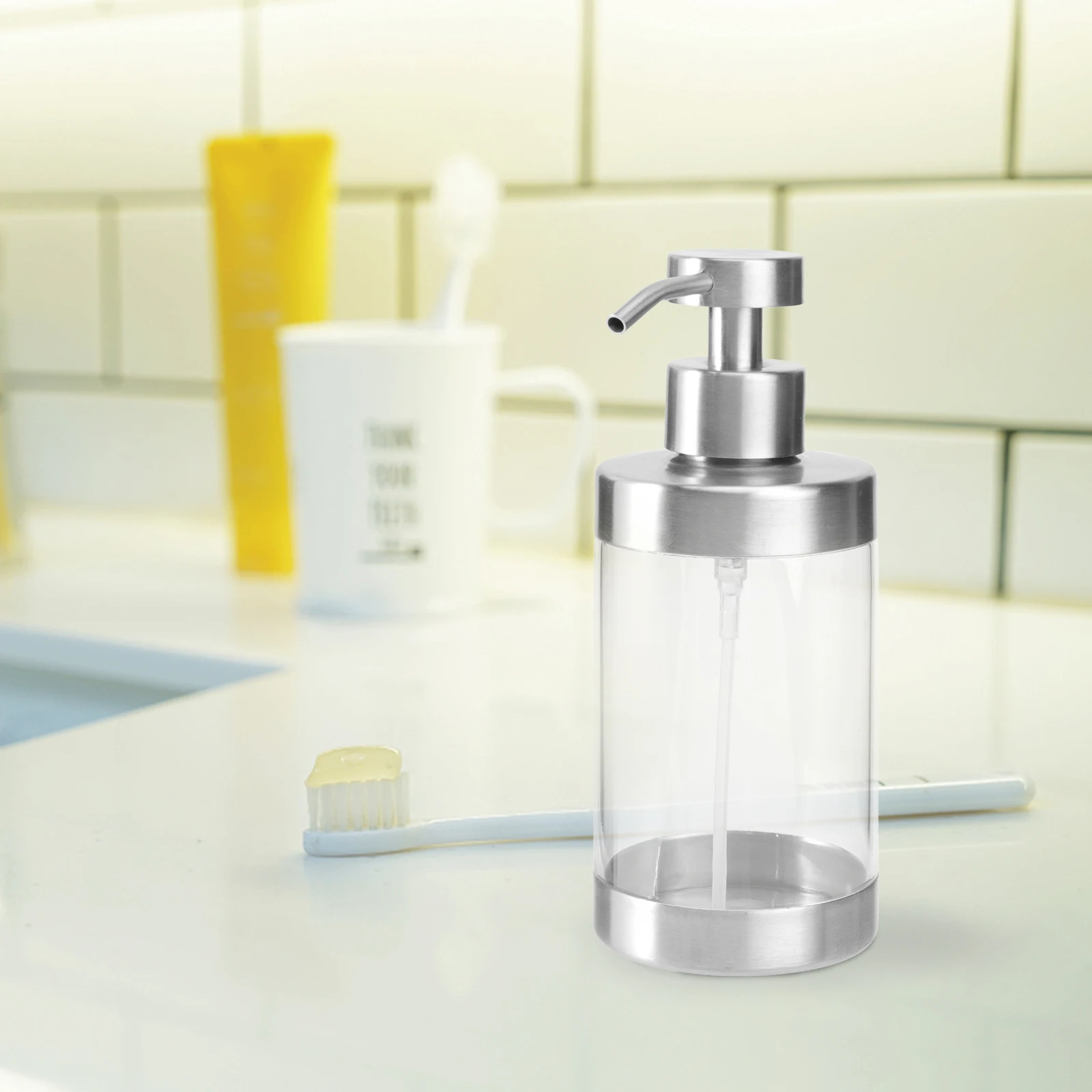 

Stainless Steel Dispenser 304 Liquid Soap Pump Bathroom Silver Pump Refillable Portable Hand Liquid Soap Dispenser Bottle