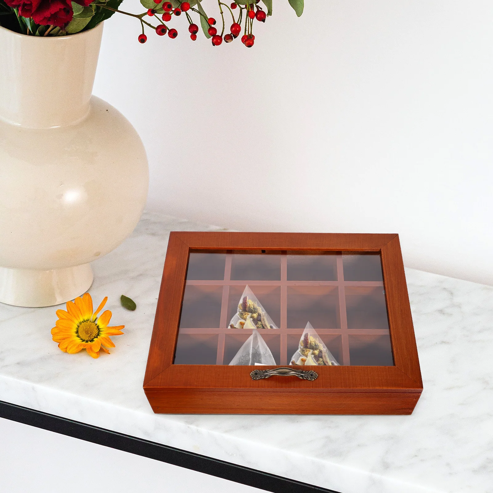 

Tea Bag Holder 12-Grid Multi-Function Organizer Transparent Acrylic Material Home Decor Space Saving Storage Container