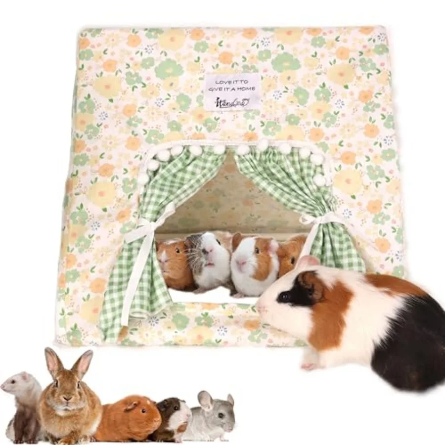 

Guinea Pig Hideout Large with Curtain, Bunny Hideout, Machine Washable Guinea Pig Hide Tent Houses and Habitats, Small Animal H