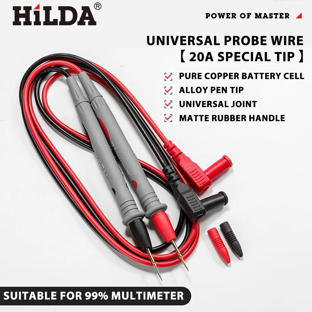 HILDA Universal Multimeter Test Leads 10A Heavy‑Duty Measuring Probe Pen Cable Replacement Wire Tips for Multimeter Tester
