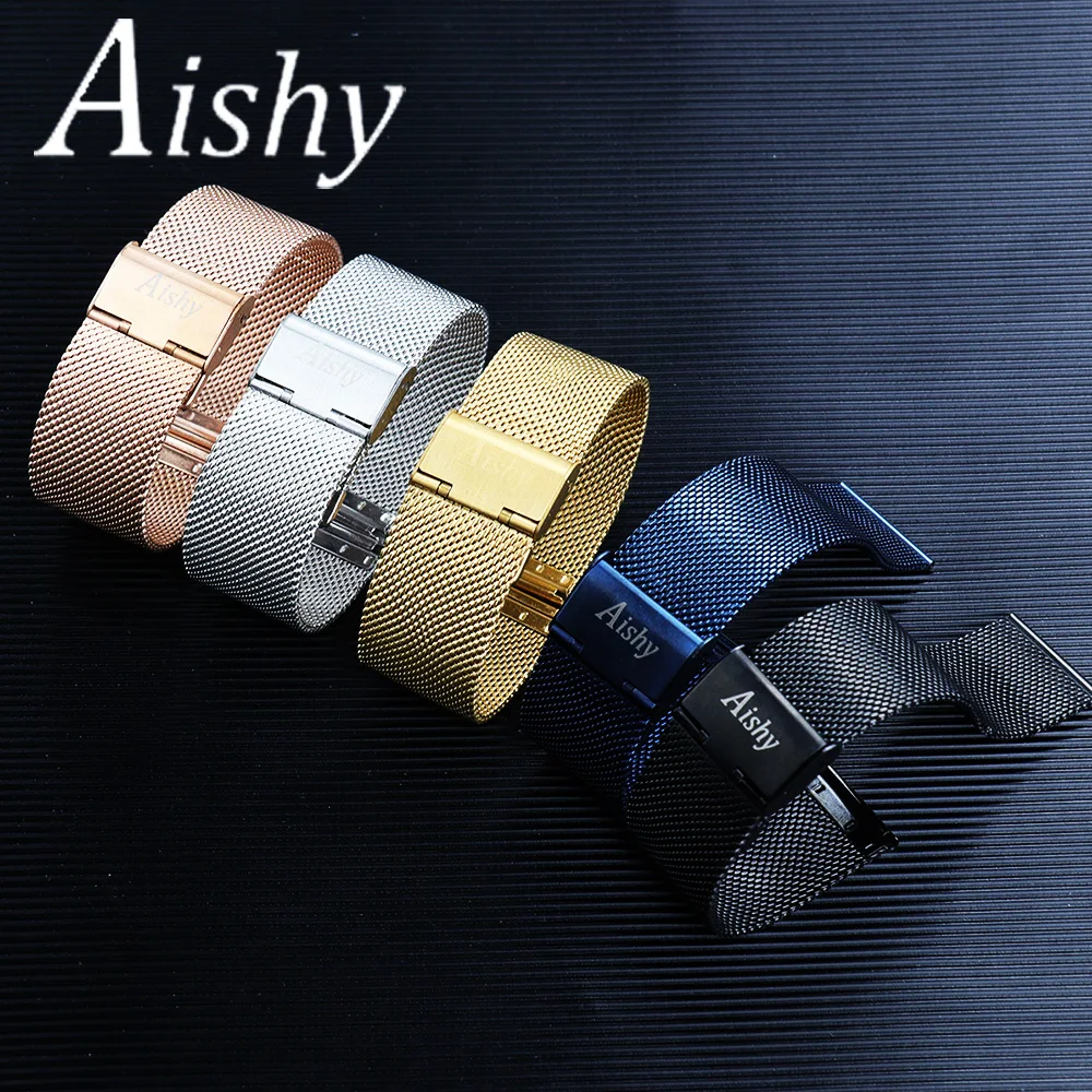 Watch band  20mm 22mm Ip plating 06 Wire Thick Watch black rose gold blue Stainless Steel Mesh Milanese Band ремешок для часов