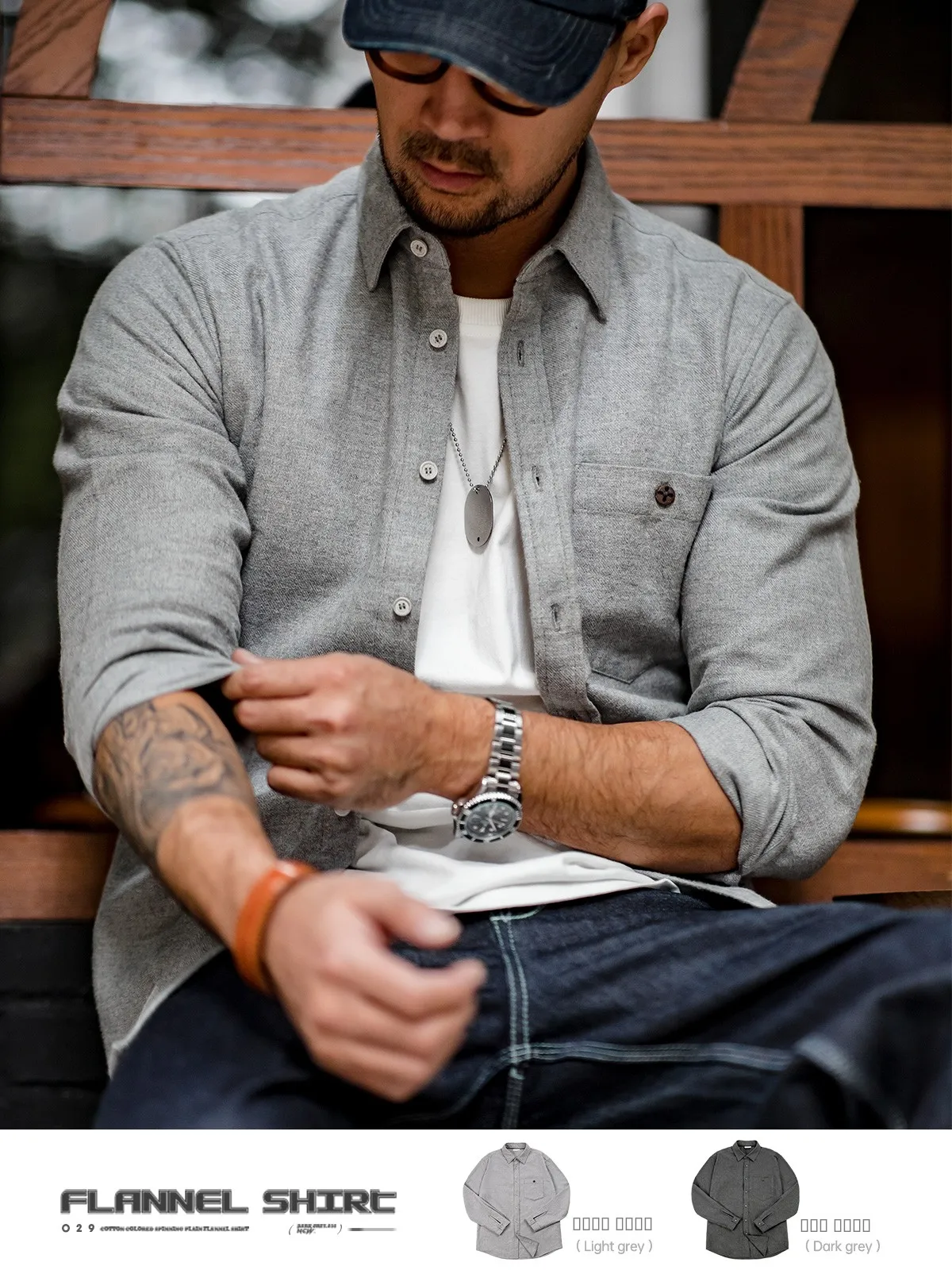 

Maden Casual Plaid Cotton Shirt Grey Long Sleeve Commute Workwear American Style Men Spring Autumn Button up Color