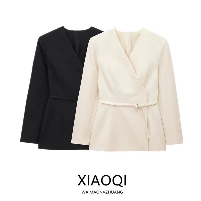 Versatile Wrap Style Belted Casual Suit Jacket for Women Fall Winter New Arrival Long Sleeve Regular Length Fashionable