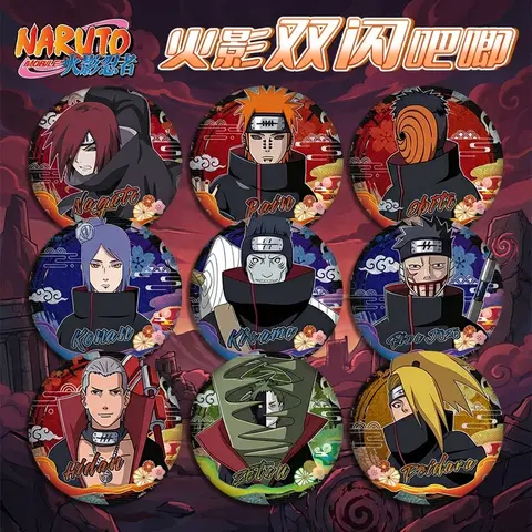 Naruto Double Flash Badge 233-243 Pet Bar Full Characters New Design 75mm 58mm Anime Merchandise Collectibles Cosplay