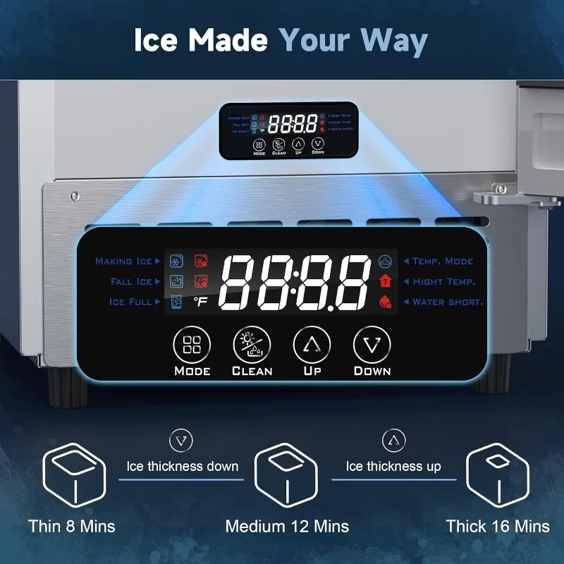Under Counter Ice Maker Machine, Stainless Steel Built-in Freestanding Ice Maker for Commercial & Home Use, 80 Lbs/Day