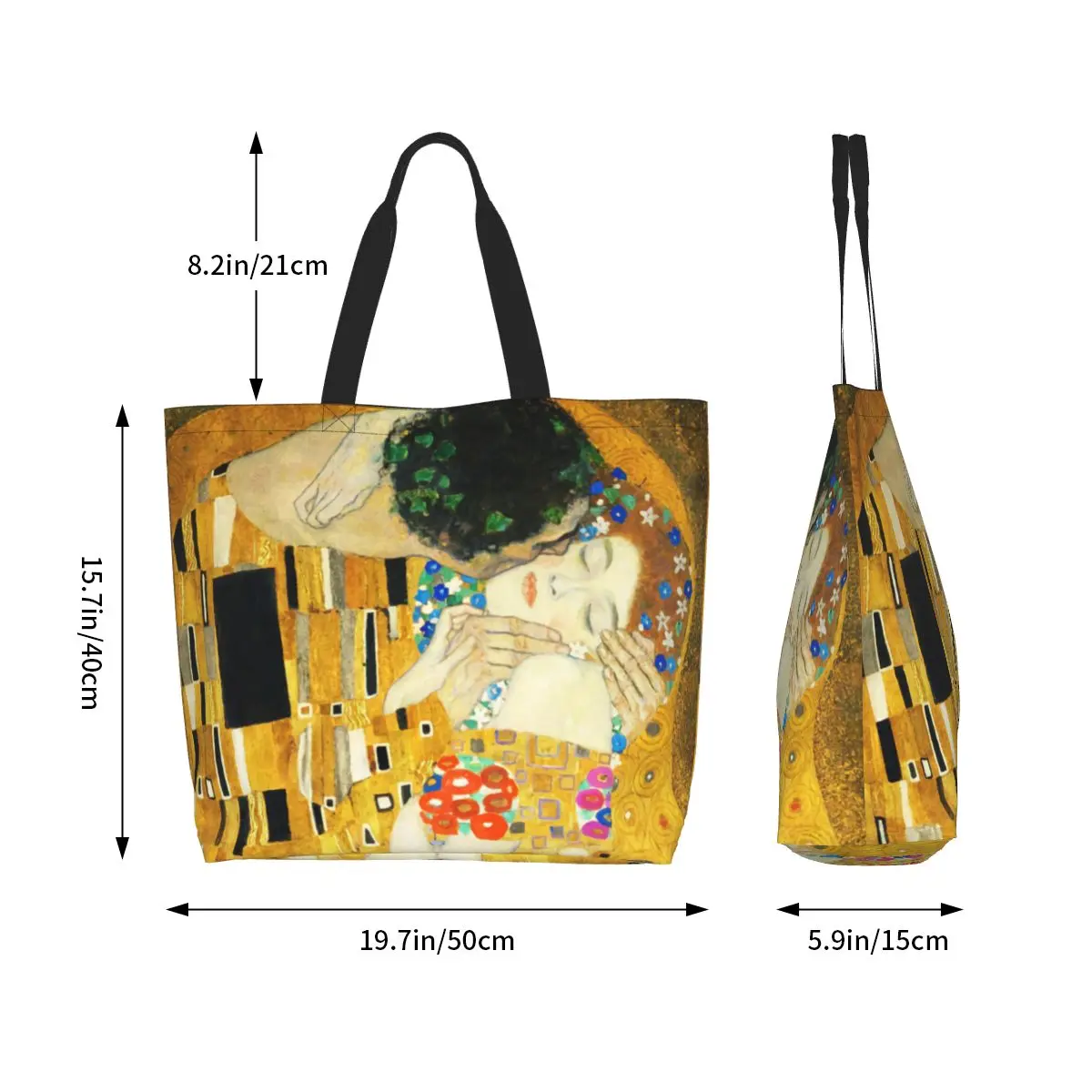 Custom Klimt Kiss Canvas Shopping Bags Women Recycling Big Capacity Grocery Gustav Klimt Freyas Art Shopper Tote Bags