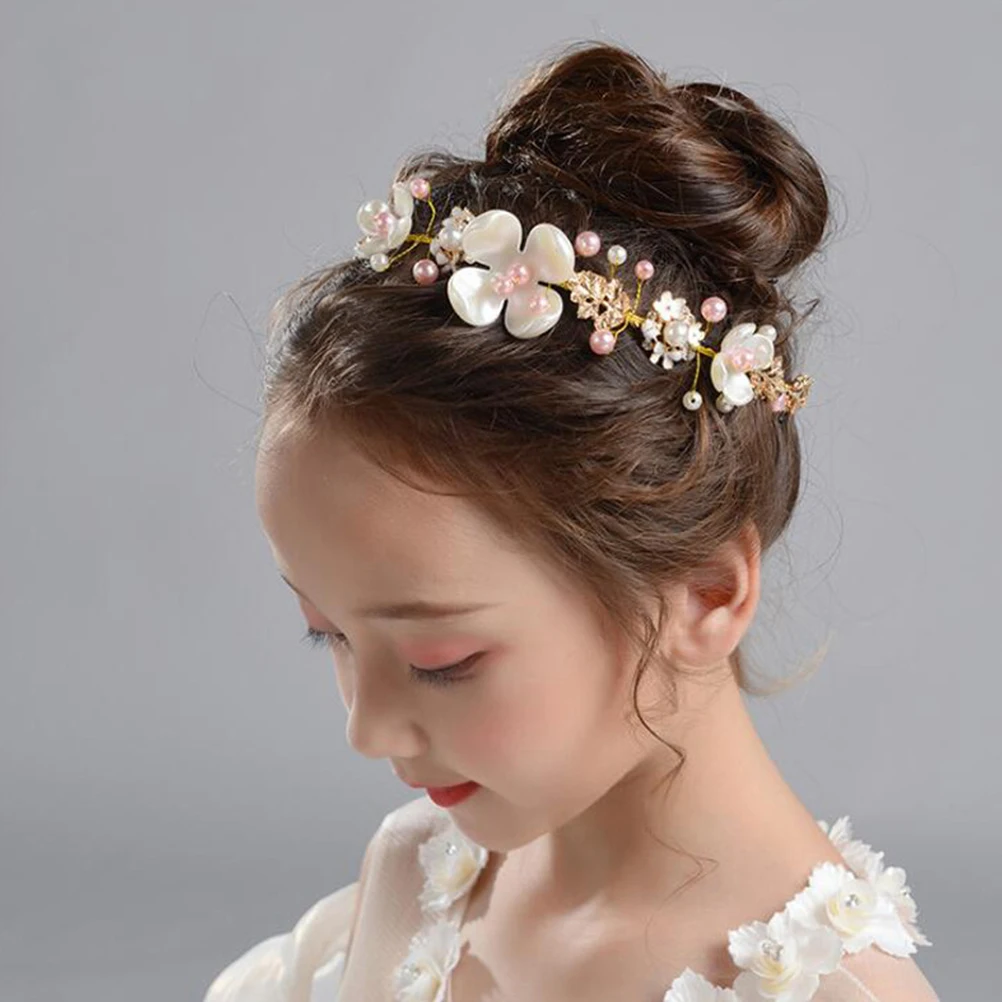 

Princess Crown Jewelry Flower Hairband Elegant Hoop Pearl Tie Little Headdress Bride