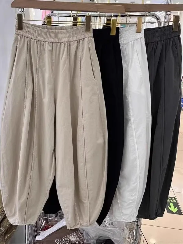 Sarouel de taille Extra grande pour femmes, coupe ample, décontracté, fin, léger, coréen, Long, en Fiber de Polyester