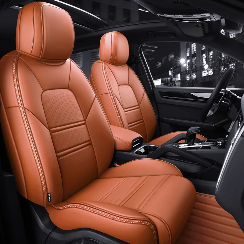 

Custom Fit Car Accessories Seat Covers Full Set Middle Perforated Genuine Leather Specific For Porsche Cayenne Macan Panamera