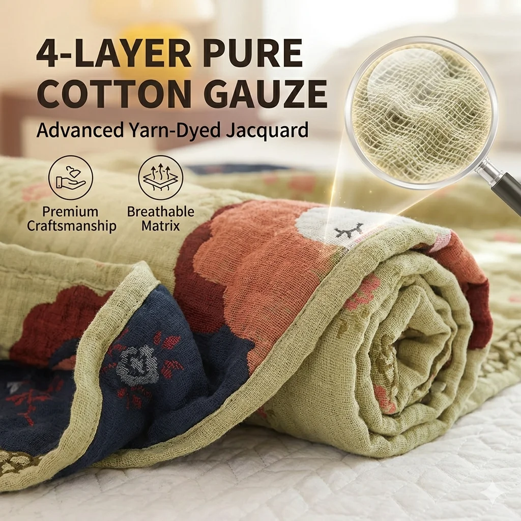 100% Cotton 4-Layer Gauze Blanket for Bed Sofa Cartoon Breathable Soft Throw Blanket Summer Air Conditioning Quilt Nap Comforter