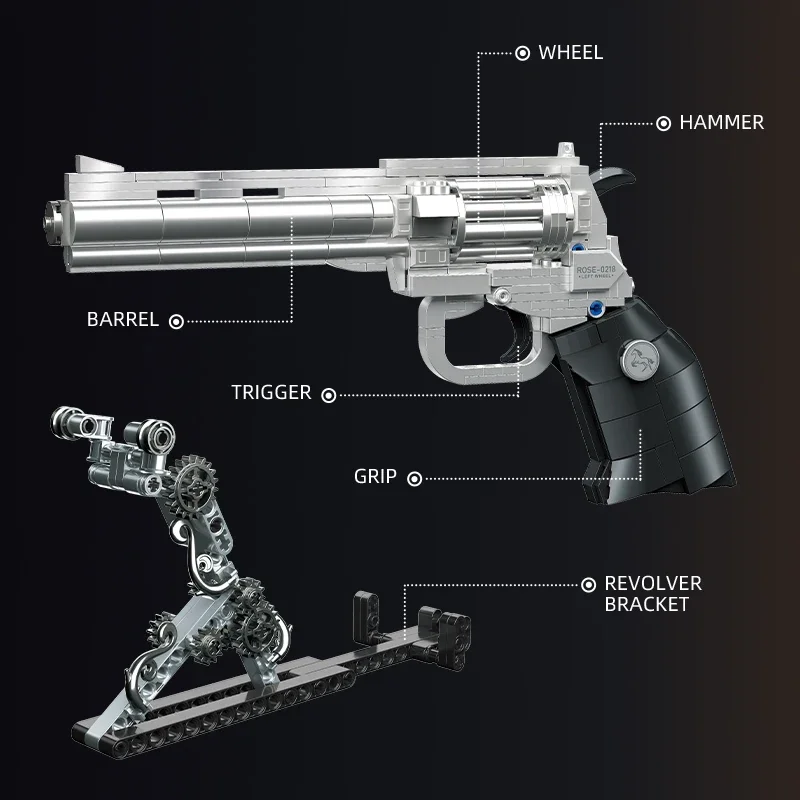 Technical Mechnical Rose Revolver Pistol Gun Building Blocks Military Red Flower Petal Gun MOC Bricks Assemble Toy Children Gift