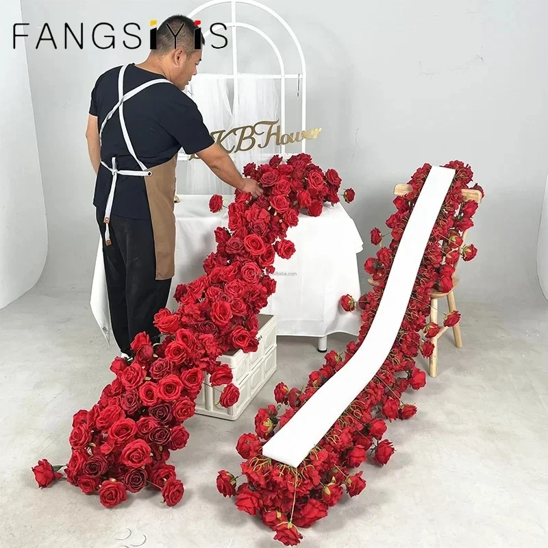 Wholesale Red Rose Artificial Flowers  Romantic Wedding Party Table Decor Long Floral Vine Decoration Elegant Event Arrangement