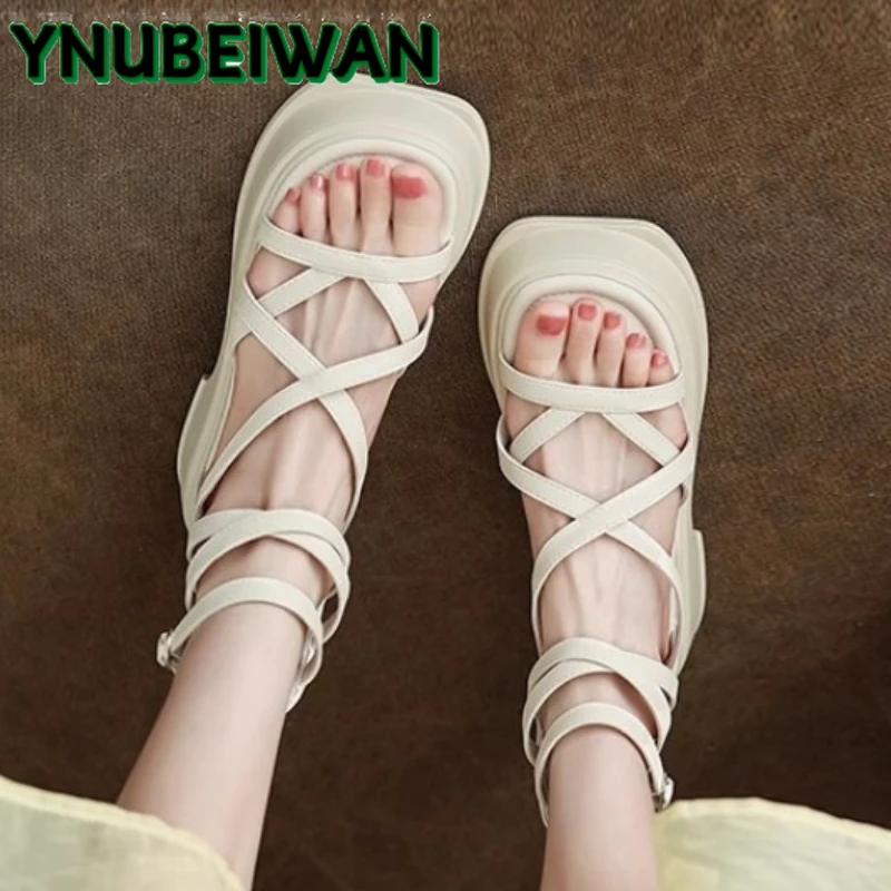 

Summer Flats Platform Women Sandals New Roman Shoes 2025 Fashion Open Toe Woman Slippers Zipper Designer Zapatos Mujer Sandalias