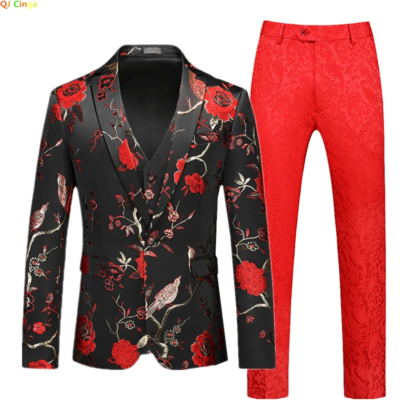 Luxury Brands Men's Suit 3-piece Set, Wedding Party Slim Dress Coat Trousers Waistcoat Blue Red Green Blazer Jacket Vest Pants