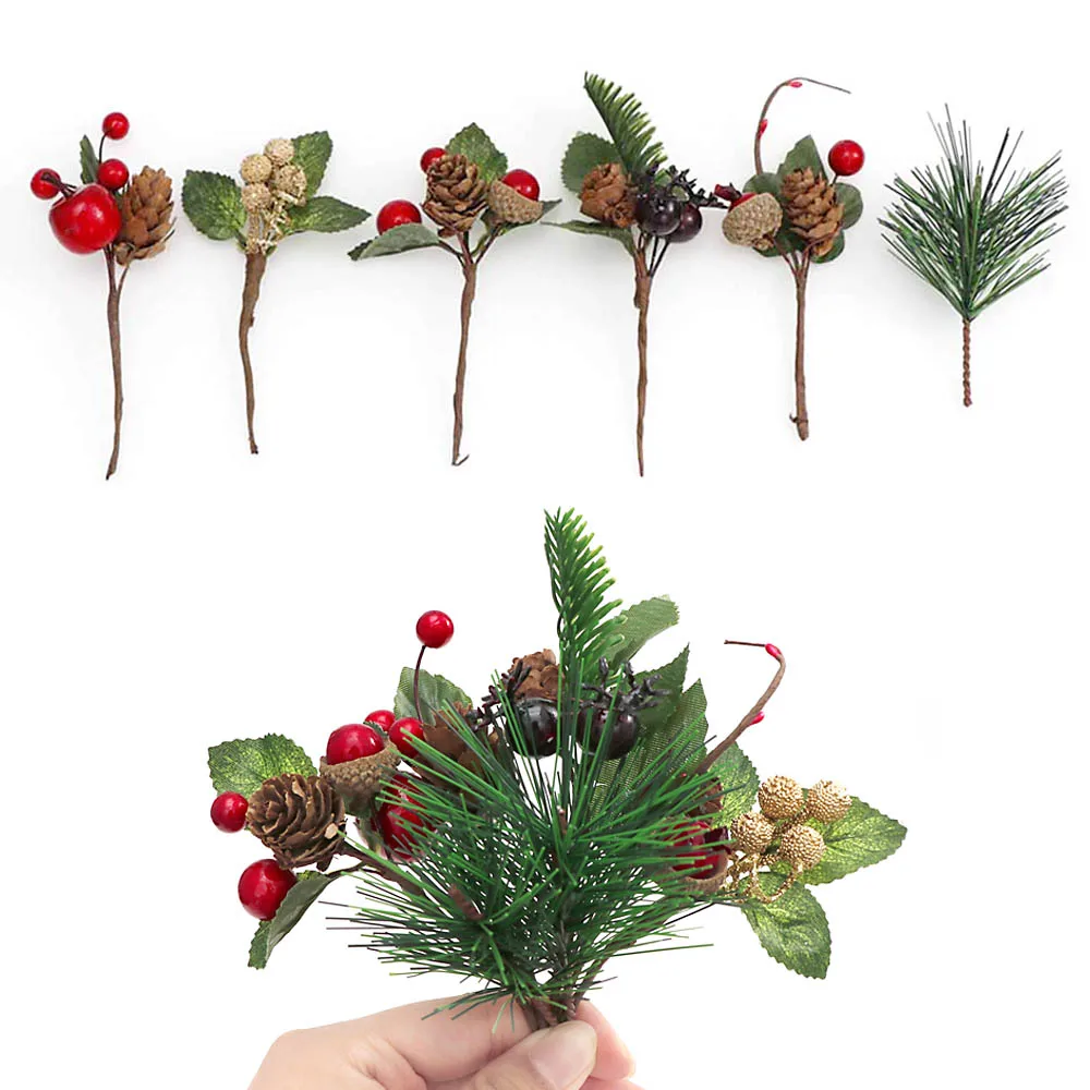7 Stück künstliche Weihnachts-Tannennadeln, Simulation Tannenzapfen mit Stechpalmenzweigen, Weihnachtsgeschenke, Zuhause, Party, Dekoration, Blumenhandwerk