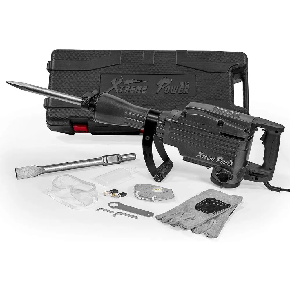 XtremepowerUS Pro-Series 2200 Вт Электрический молоток для сноса Бетонолом Мощность с плоским долотом и точечным долотом с Ca