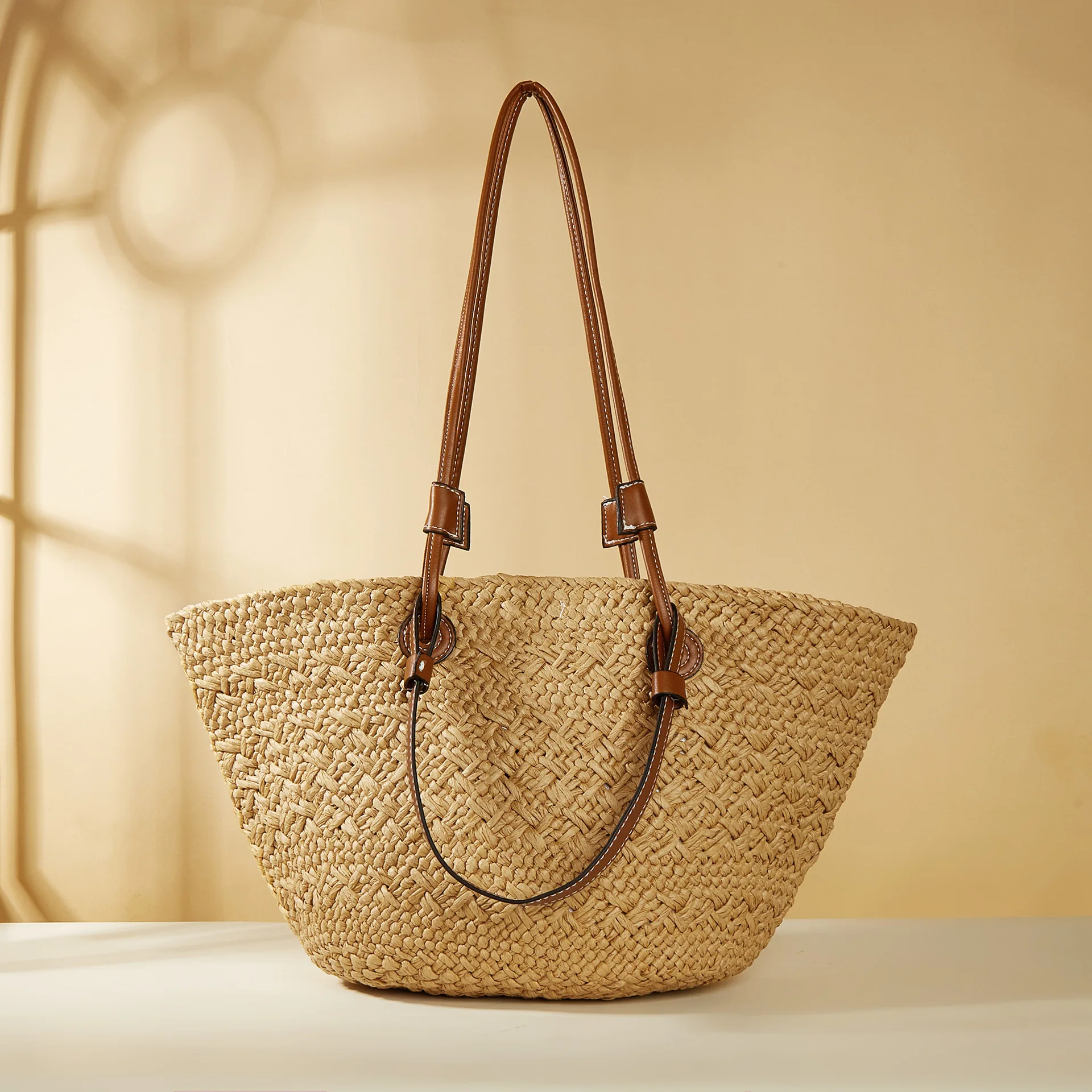 2024 Summer Luxury Design Striped Shoulder Bags Women Beach Straw Bag Large Capacity Casual Totes Female Eco Friendly Handbags