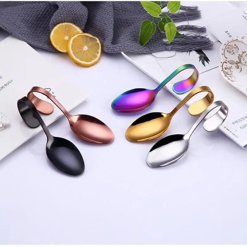 Unusual Bend Spoon Rustproof Metal Hanging Cup Coffee Dessert Teaspoon For Expert Cooks And Domestic Users