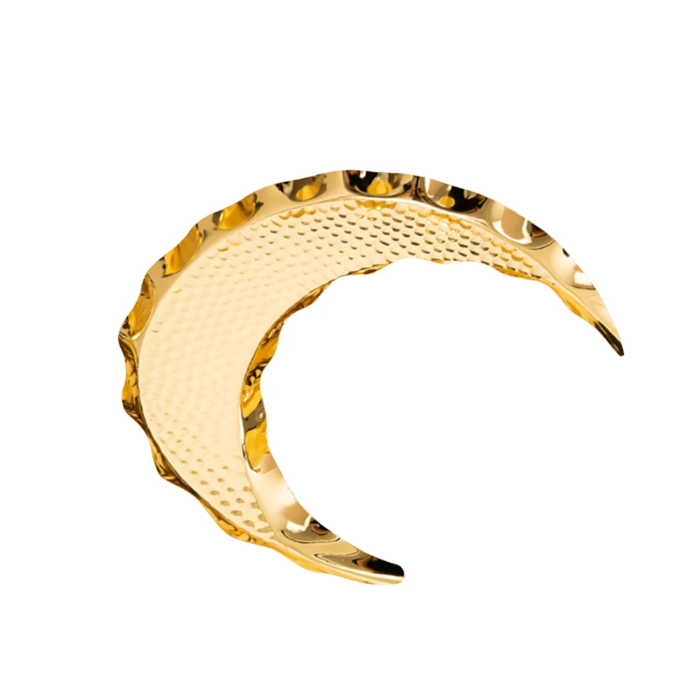 

1Pcs Metal Moon Shaped Food Serving Tray Zine-Alloy Fruit Dessert Plate Snack Dish Storage Container Home Use Food Serving Tray