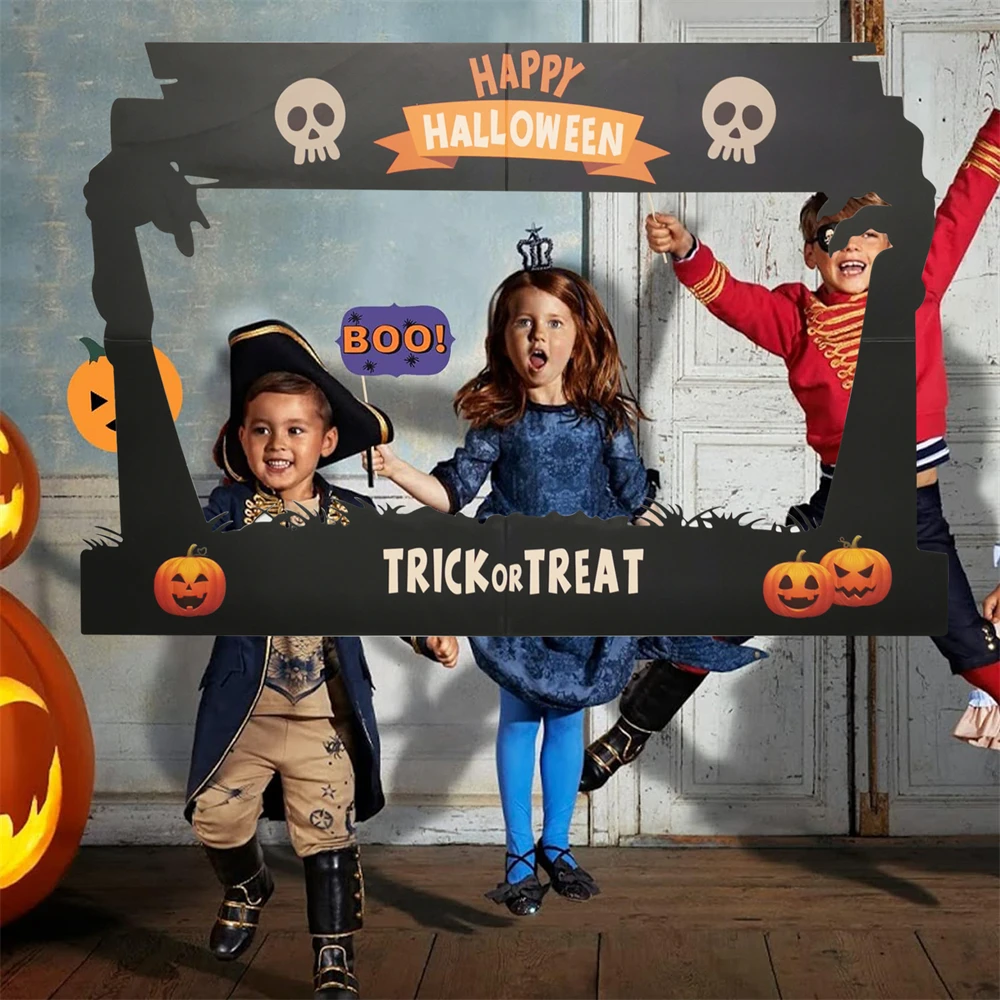 1 Stück 48 x 68 cm Happy Halloween Kürbis Knochen Papierrahmen Photo Booth Requisiten Party Kinder Erwachsene Halloween Selfie Party Dekoration