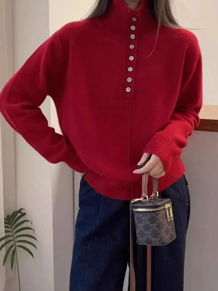 Ele Pure Color Knitted Sweater Long Sve Casual Design Faionable Overhead Korean Sle Commute Straight Cut Velvet