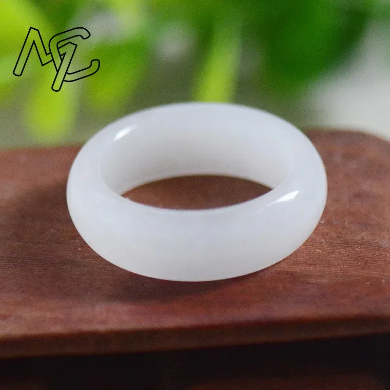 Chinese White Hetian Jade 7-13 Size Ring Jadeite Amulet Fashion Charm Jewelry Hand Carved Crafts Gifts Women Men
