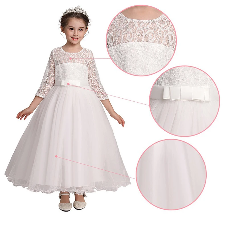 Teenage Girl Baptismal White Costume Bridesmaid Wedding Dress Birthday Girls Party Dresses Children's Piano Perform Elegant Gown