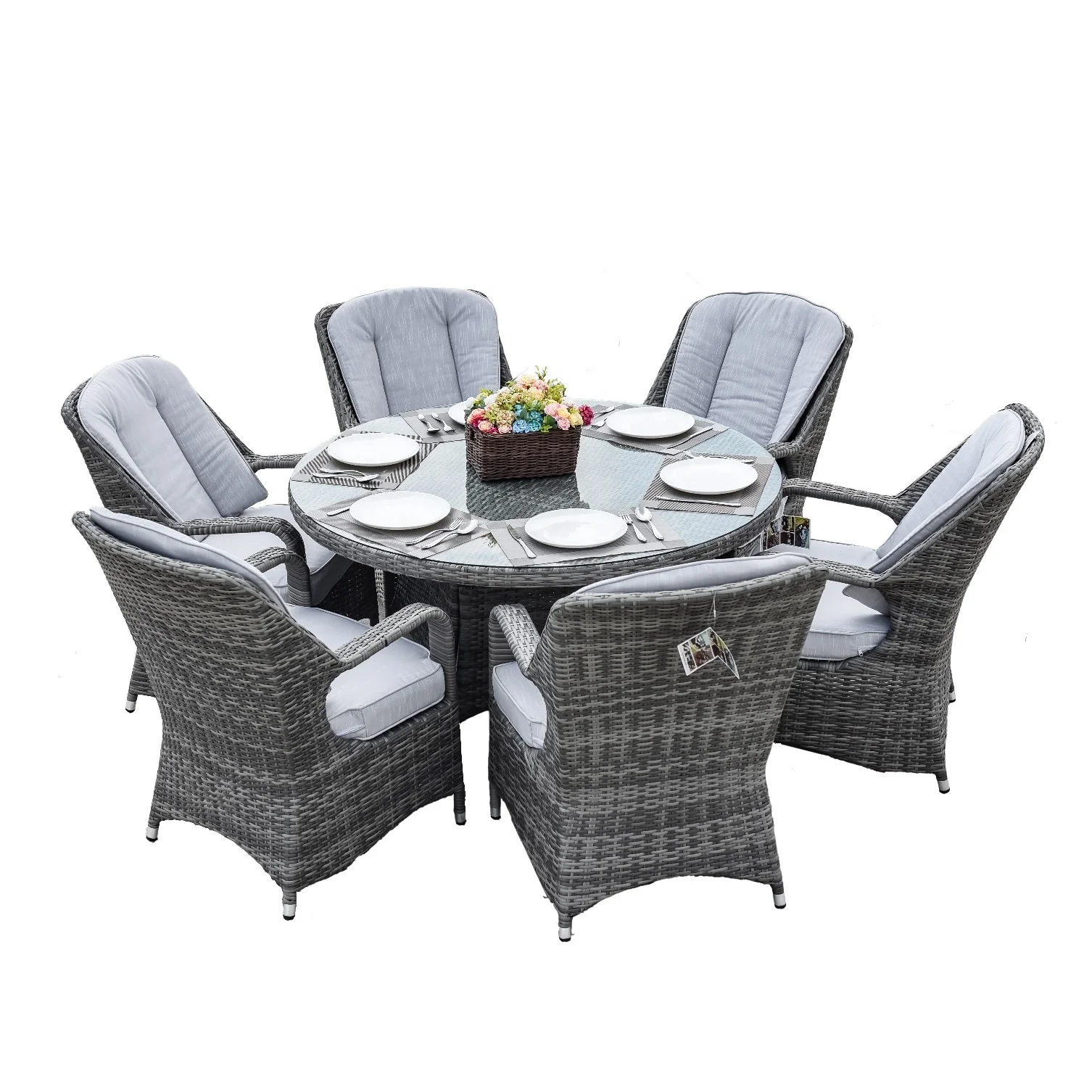 

Restaurant Patio Wicker Furnitures Table and Chairs Dining Set 6 Seat Outdoor Garden Set Rattan / Wicker