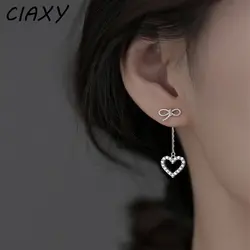 CIAXY Silver Color Bownot Stud Earrings for Women Hollow Heart Earring Korean Fashion Luxury Jewelry Party Gifts