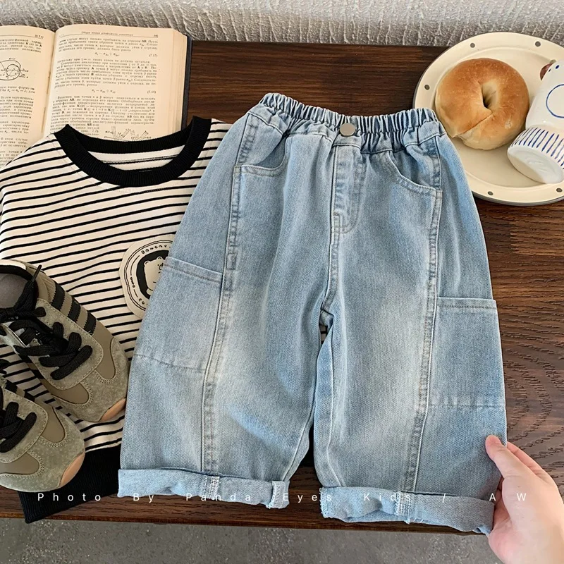 

2025 Autumn New Boys' Jeans Casual Fashion Western Korean Edition Straight Leg Pants Trend