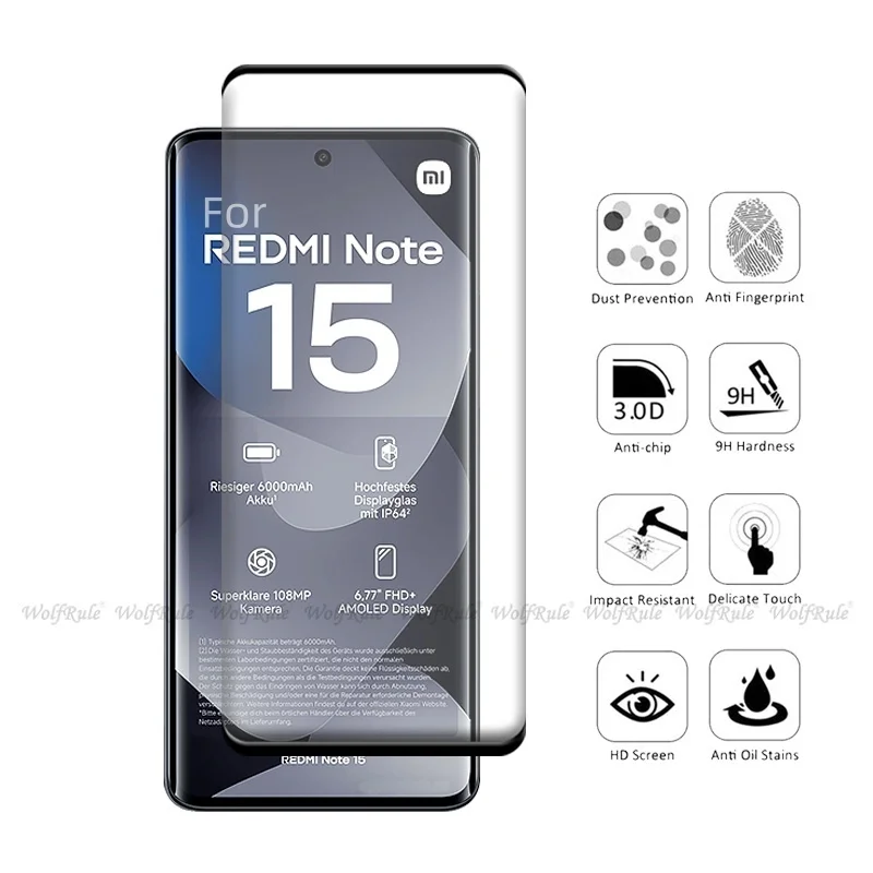 6-w-1 Szkło Hartowane 9H do Redmi Note 15 4G, Zakrzywione Szkło Ochronne na Ekran i Szkło na Obiektyw Xiaomi Redmi Note 15 4G — zdjęcie produktu 2