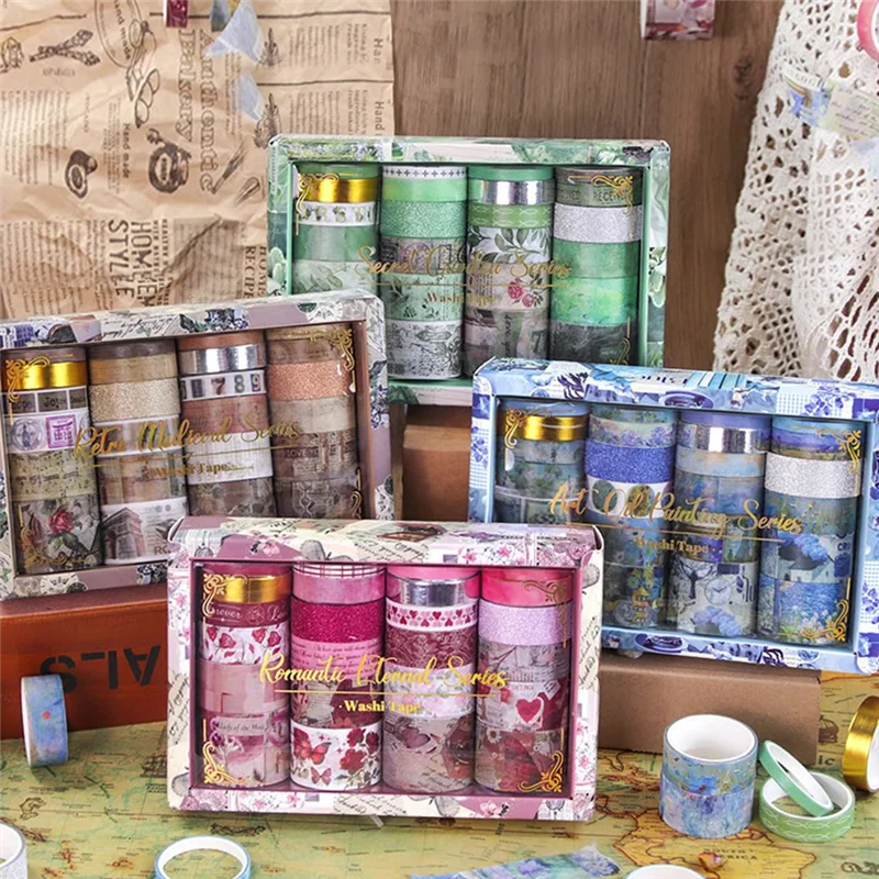 AT82-24 لفات أشرطة اشي الرجعية لسكرابوكينغ، مجموعة شريطٌ لاصق مزخرف للمذكرات واللوازم المدرسية