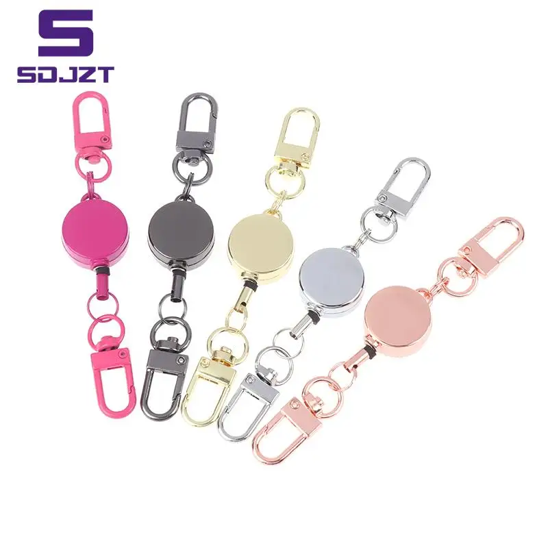 21MM Anti-theft Metal Easy-to-pull Buckle Rope Retractable Key Holder Elastic Keychain Sporty Retractable Key Ring Nurse Parts