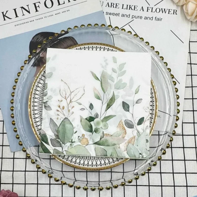 20 قطعة 2-Ply الملونة المطبوعة المناديل الغابات الخضراء يترك فندق مطعم الجدول الديكور كأس للنبيذ زهرة ورقة المفارش #1