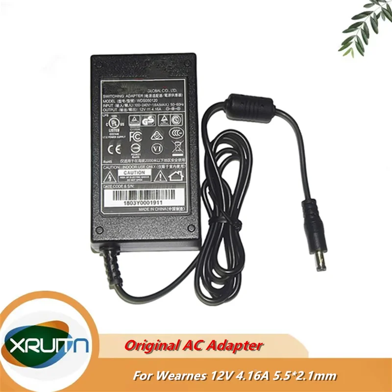 

Genuine Wearnes Global Switching Adapter Model WDS050120 12V 4.16A Charger Power Supply 5.5*2.1mm