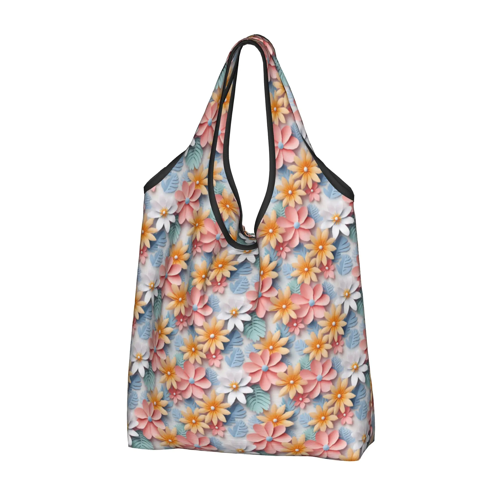 Fashion Trend 3D Flowers Grocery Shopping Bag Custom Shopper Shoulder Tote Bag Large Capacity  Luxury High 3D Floral Handbag
