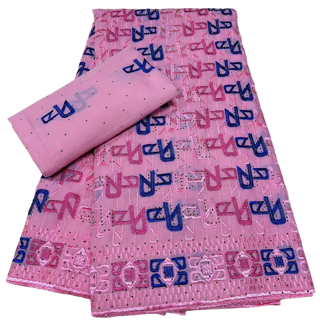 Hot Sale 5+2 Yards Set 2026 High Quality Stones Cotton Nigerian African Lace Fabric Swiss Voile Lace Fabric For Women Dress Sew