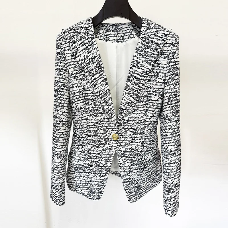 Autumn Winter Fashion English Letter Printed One-Button Slim Suit Jacket winter korean ropa mujer outerwears traf blazer luxury