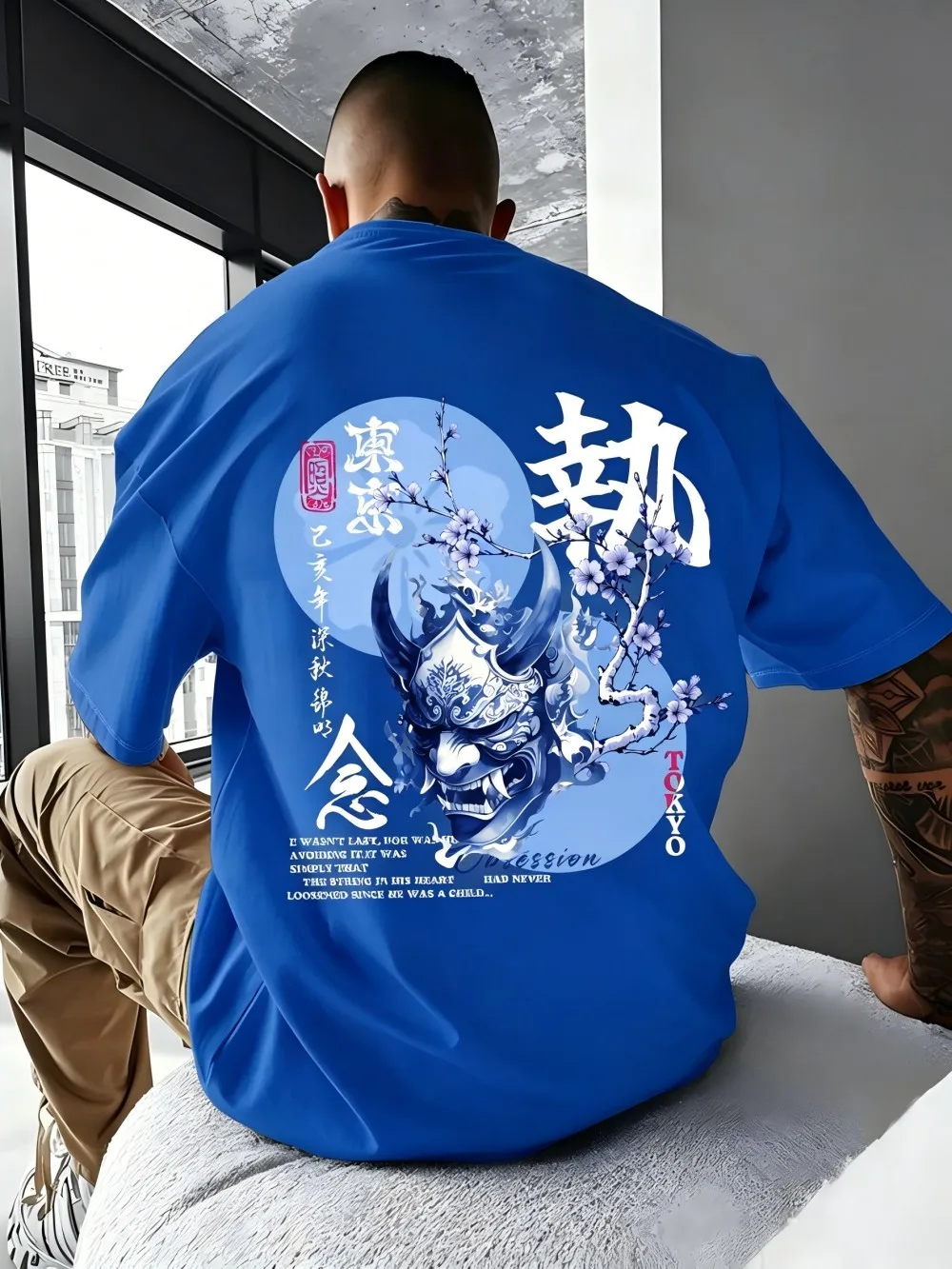 American Men's Summer Personalized Ghost Mask Dancer Print Soft and Breathable Round Neck T-Shirt Outdoor Street Top