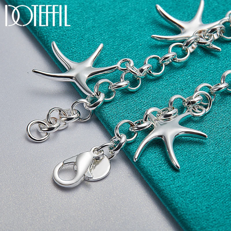 DOTEFFIL 925 Sterling Silver Starfish Pendant Necklace Bracelet Earring Set For Woman Wedding Engagement Fashion Charm Jewelry