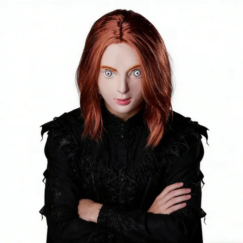 1Pc Lifelike Female Latex Mask Red Hair Realistic Human Face Halloween Cosplay Prop