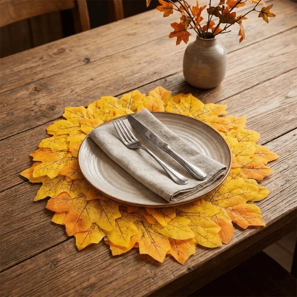 Absorbent Simulated Maple Leaf Meal Mat Heat-resistant Quick Dry Trivet Mat Flocked Fabric Cup Mat Dining Table Decoration